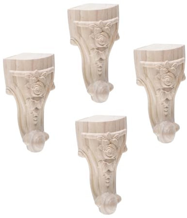 DOITOOL 4pcs Carved Flower Pattern Furniture Legs Solid Wood Decorative Feet for Sofa Chair and Cabinet Easy to Install Reliable Support