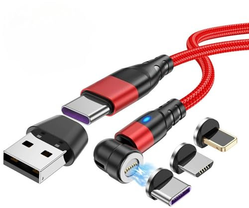 Elebest Magnetisches Ladekabel 100W/5A, 3 in 1 USB Magnet Ladekabel 1,80m, 540° Datenübertragung Magnetkabel,7Pin Ladekabel Magnetisch USB C/Micro USB für iPhone, Samsung, Huawei