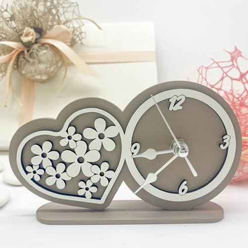 Doni Bomboniere Promessa Orologio da Tavolo con Cuore Idea Regalo Utile Fiorellini Economico Matrimonio Comunioni Cresima Intagliato E Idee Complete Originali Economiche