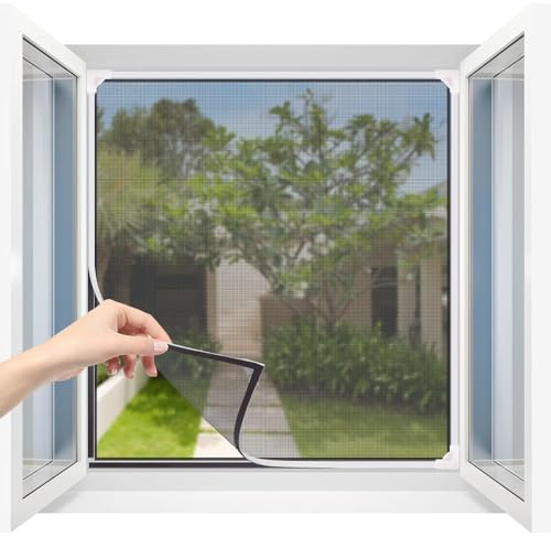 DMSELL Adjustable Magnetic Fly Screen Window, 120x130cm Magnetic Window Screen Prevents Insects/Flies/Mosquitoes Out