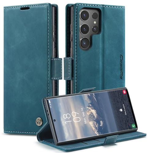 Cracedily Coque pour Samsung Galaxy S24 Ultra 5G Case, Etui Protection Housse Premium en Cuir PU,Etui à Rabat Pochette de Portefeuille Étui pour Samsung Galaxy S24 Ultra 5G - Bleu Vert