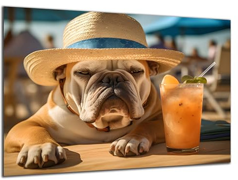 Munera Design - Bild 56x84 - französische Bulldogge am Strand Cocktail - Wand-Bilder Wohnzimmer