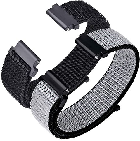 ANNEFIT Nylon Sport Watch Straps 21mm, 2 Packs Quick Release Adjustable Replacement Band for Men Women (Black and Gray)