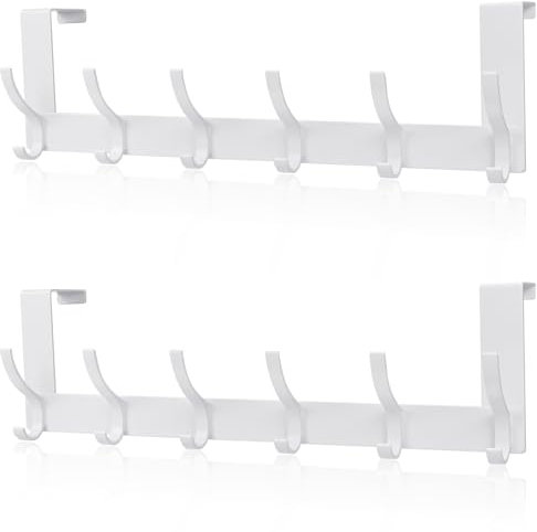 2 Pack Over Door Hooks Hangers, Heavy Duty Over Door Hooks - 6 Hooks, No Drilling No Mark, Space Saving Over Door Storage Coat Hooks Clothes Hangers Perfect for Hanging Coats, Towels, Bags, Aluminum