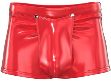 iEFiEL Herren Boxershorts Unterhose Slip Pants Hipster Lack Leder Wetlook Männer Unterwäsche schwarz M L XL XXL Xb Rot BA XL