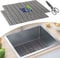 Tapete para fregadero de cocina de acero inoxidable y cerámica, paquete de 2 alfombrillas protectoras para fregadero de cocina con tijeras, drenaje rápido, fácil de limpiar, corte de bricolaje