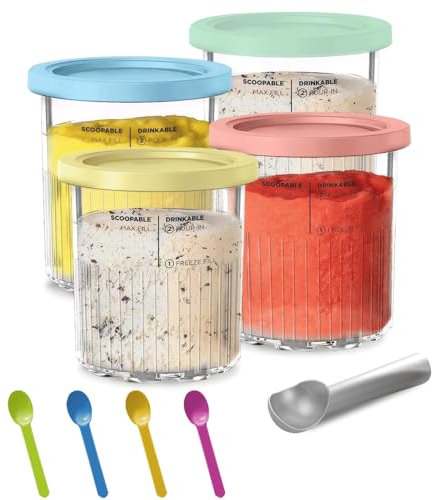 Gobesty 4 Stück Creami Behälter Nc500eu Behälter Ersatz für Ninja, Creami Pint Behälter mit Deckel, Eisbehälter Dessert Tubs, Eiscremebehälter Eismaschine Zubehör für NC501 NC500-Serie