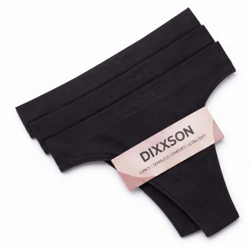DIXXSON Tanga Damen nahtlos als 3er Set, Invisible Thong Unterwäsche, elastischer, weicher & atmungsaktiver String für Damen, unsichtbar für Freizeit & Sport, in Schwarz/Blaugrau/Koralle (Gr. XS - XL)