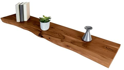 SAM Holzplatte 120x30 cm SUVA, Holzbrett massiv nussbaumfarben, Baumkantenplatte für Heimwerker, Regale und Fensterbretter, einseitig Baumkante