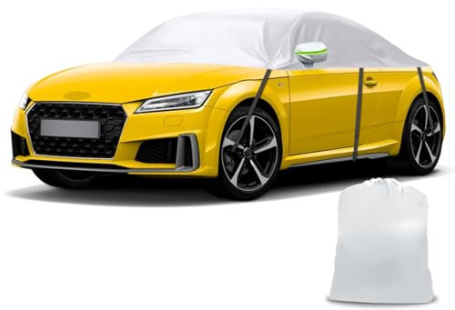 Halbe Autoabdeckung Ersatz für Audi TT 1998-2024, Softtop-Dachschutz-Autoabdeckung Wasserdicht, Halbe Garage mit Riemen, UV-beständig für jedes Wetter, Regen-Sonnen-Staubschutz, Silber