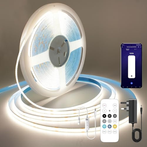 FUIQI Striscia LED COB10 metri,striscia led cob bianco neutro 4000K,24V Smart app e telecomando Striscia LED dimmerabile,320LED/M,CRI>90, larghezza,adatto per camere da letto,cucine,armadi