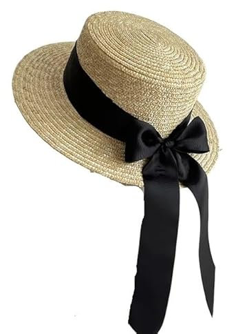 Fasksh Sombrero de paja para mujer, sombrero de verano para mujer, sombrero de verano con lazo, sombrero de ala ancha, sombrero de paja con cinta para iglesia, Negro, Talla única