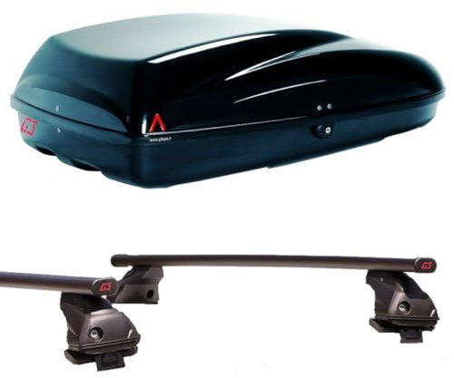 Set Baule tetto + Barre realizzato per ALFA ROMEO MITO anni 2008 2014 capiente 240 Litri Colore Nero con Serratura Barre 110 CM + Kit Attacchi