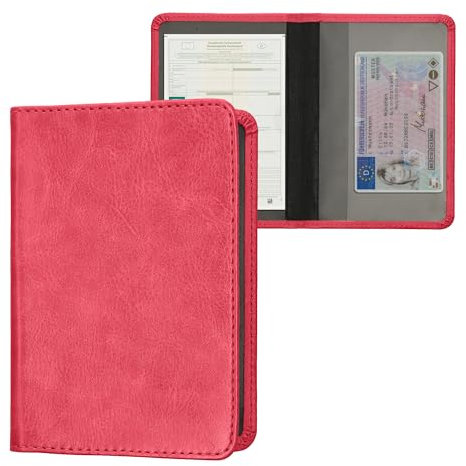 kwmobile Porte permis de Conduire Carte Grise avec Compartiments Cartes Passeport - Étui Portefeuille de Protection en Simili Cuir Rose Fluo