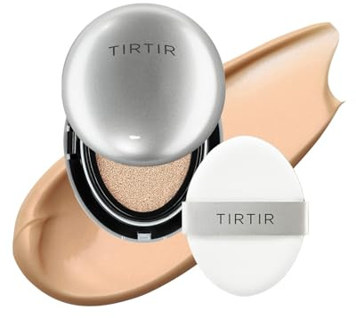 [*Mini Size*] TIRTIR Mask Fit Aura Glow Silver Cushion Foundation | Semi-glow Finish, Natural Coverage, Moisturizing, Lightweight, Korean cushion foundation (#27C Cool Beige, Mini Size, 0.15 Fl Oz)