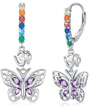 925 Sterling Silber Chakra Tropfen Ohrringe Libelle/Schmetterling/Lotus CZ Baumelnde Ohrringe Yoga Schmuck Geschenk für Frauen