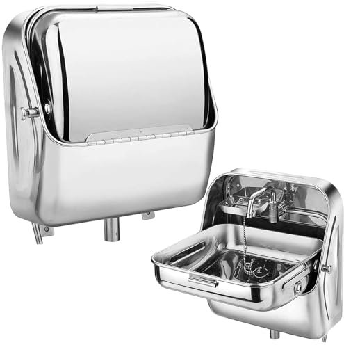 Évier pliable en acier inoxydable avec robinet d'eau froide, lavabo mural pour camping-car, petit évier de cuisine extérieur pour camping-car, acier inoxydable - 37 x 39 ,Stainless Steel-37*39*37.5cm