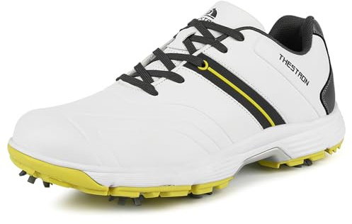 ZHENSI Scarpe da Golf Impermeabili da Uomo Scarpe Chiodate Antiscivolo Comode Scarpe da Ginnastica Professionali Taglia Grande,Giallo,44 EU