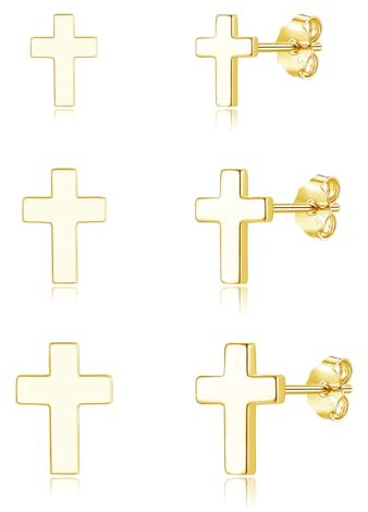 Cangall Damen Ohrstecker Silber 925 Klein, 3 Paare Silber Kreuz Ohrringe Ohrstecker Set Gold für Frauen Herren Mädchen, Hypoallergen Winzige Schlafen Knorpel Ohrstecker Flach Kreuz Goldene Ohrringe