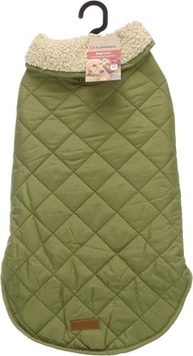 Flamingo Hundemantel – Bonnie – Grün – A: 55 cm | B: 40–48 cm | C: 68–74 cm – Premium Line – wasserabweisend, waschbar bei 30 °C, Klettverschluss, Plüschfutter
