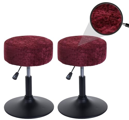 Mendler 2er-Set Hocker HWC-C22, Sitzhocker, höhenverstellbar drehbar Ø 37cm Stoff Chenille (465g/m²) FSC® - Bordeaux