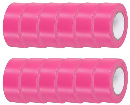 sourcing map Nastro adesivo per segnaletica, 12 pezzi, in plastica, non adesivo, 3,5 cm x 250 m, per caccia agli alberi, confini e aree pericolose, nastro rosa