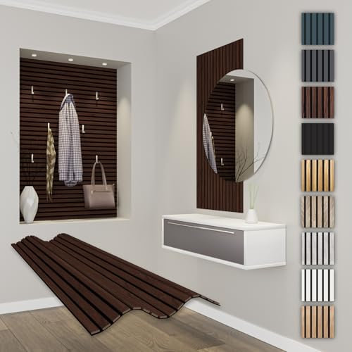 HEXIM Acoustic Panels, 118 x 60 cm, Flexible Slat Wall, Wood MDF Wall Panels, Slat Cladding, Wall Cladding, Interior Decoration, Soundproofing (1 Panel / 0.708 m² Catania Oak - APF13)