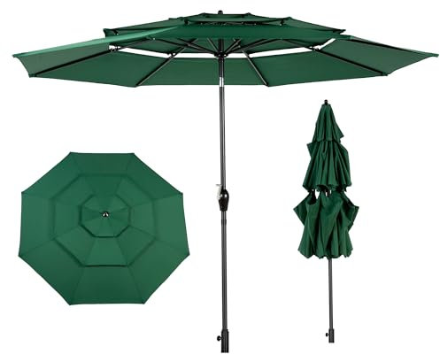 Villeston 3M Sonnenschirm Balkon 3-Schicht Marktschirm mit 8 stabilen Rippen, Kurbel- & Neigungsmechanismus, wasserdichtem UV-beständigem Stoff,für Garten und Outdoor (Schirmständer nicht enthalten)