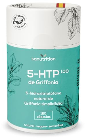 5-HTP 100 | 120 vegane Kapseln | natürlicher Griffonia Extrakt (20% 5-Hydroxytryptophan) | Mit Magnesium und Vitamin B6 | in der Papierdose (120 Stück, 100 mg)