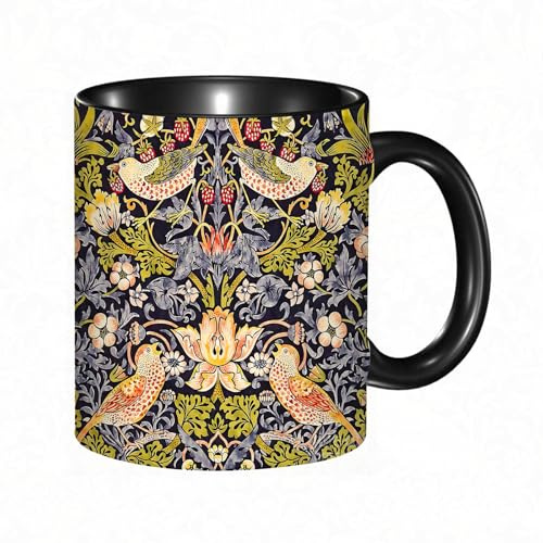 HRRASFAZF Tasse Kaffeetassen,Große 330ml Mit Henkel 100% Handbemalt kaffeebecher porzellan,William Morris‘ berühmtes Muster „Erdbeerdieb“ (1883).,Frauen,Jahrestag,Muttertag