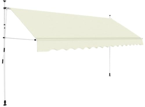 Einziehbare Markise Handbetrieben, Sonnenmarkise Klemmmarkise Markise Balkon ohne Bohren Sonnenschutz Balkon Geeignet für Restaurants Balkone Terrassen Geschäfte 350 cm Cremeweiß