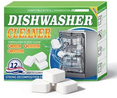 Dishwasher Cleaner Tablets, 12-Pack,Dishwashing Machine Cleaning, Deep Clean Limescale & Odours for Sparkling Dishes & Machine Performance, Universal Fit