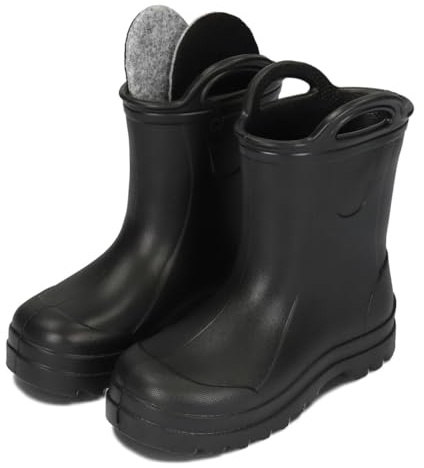 BeKiddy Stivali di Gomma per Bambini in EVA Stivali da Pioggia Impermeabili Ultraleggeri per Bambini e Bambine (Nero, Sistema Taglie Calzature EU, Bimbo (0-5 anni), Numero, Media, 32)