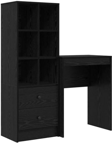 vidaXL Black Oak Engineered Wood Storage Desk