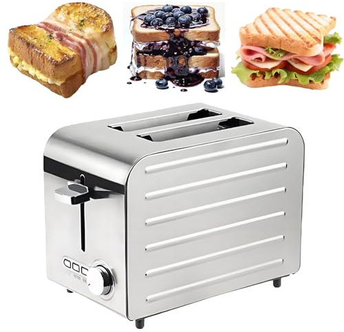 Commercial 2/4/6 Slices Stainless Steel Toaster, 7 Brownings Levels with Frozen/Cancel/Reheat Functions, Auto Pop-Up & Removable Crumb Tray for Home, Restaurants & Hotels 2-Slices