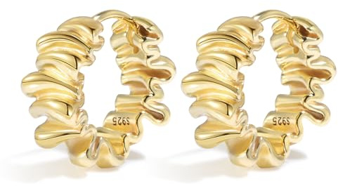 Ohrringe Gold Creolen Hypoallergen Medizinische Chirurgenstahl Ohrringe Silber Klobige Creolen für Helix Ohr Piercing Zierlicher Leicht Falten Vintage Elegante Schmuck Damen Geschenk