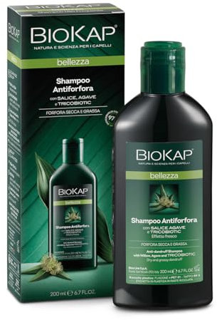 BIOKAP Shampoo Antiforfora NEW con Tricobiotic, con Salice e Agave, Effetto Fresco, Forfora Secca e Grassa, 200ml