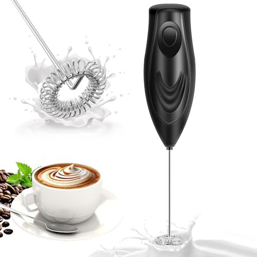 Milk Frother Handheld Whisk Battery Powered Drink Mixer, Milk Frother Foamer & Mini Drink Mixer Coffee Frother, Electric Portable for Latte, Cappuccino, Hot Chocolate - Black