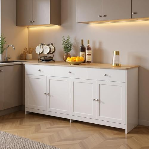 FurnitureR Weiße Küchenschränke aus MDF mit modernem, geradlinigem Design, geräumige Lagerflächen, vielseitig einsetzbar in Küche oder Esszimmer