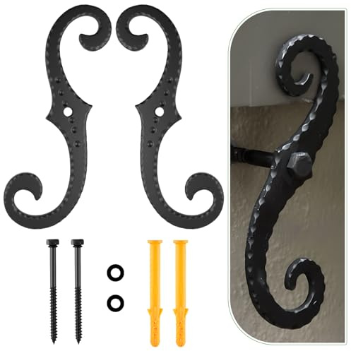 MorningRo 2 Pack Black S Style Shutter Dogs 6.5 Inches Shutter Dog Holders with Mounting Hardware External Shutters Tieback for Exterior Decorative (Pattern)