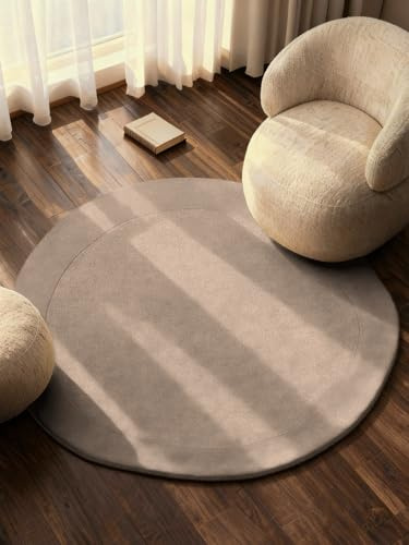 Villeroy & Boch Wollteppich Kivi Organisch Rund - Weicher Natur Wohnzimmerteppich mit Bordüre, Handgemacht & Natürlich, Modern für Wohnzimmer, Schlafzimmer, Esszimmer, Flur - Natur Beige, Ø 160 cm