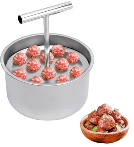 XRVRILE Fleischbällchen Former aus Edelstahl, 12 Löcher, Antihaft Hackbällchen Presse, Manuell, für Fleischklöße und Garnelenbällchen, L