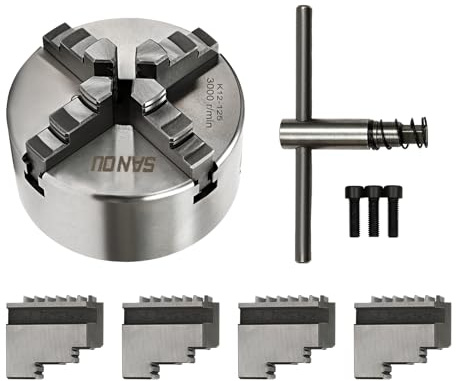 Mermajestic 4-Backen-Drehfutter, Backenfutter Drechselfutter 125mm, selbstzentrierendes Spannfutter, 0,07 mm Zentriergenauigkeit, 2.5-110 mm Spannbereich, Innen-/Außenbackensätze, für Drehmaschinen