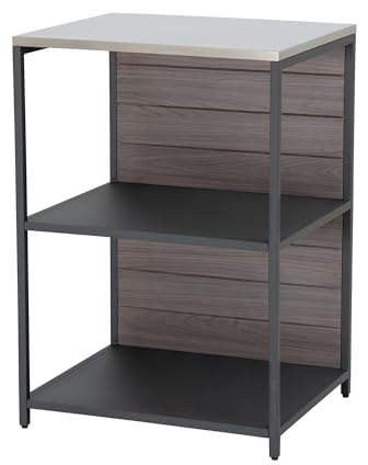 Sunjoy 3-stufiges Outdoor-Grillstation, Robuster Metallrahmen, Edelstahloberfläche & Holzrückwand, Praktische Grill-Küchenstation für Garten und Terrasse, 63,5x54x91,5 cm