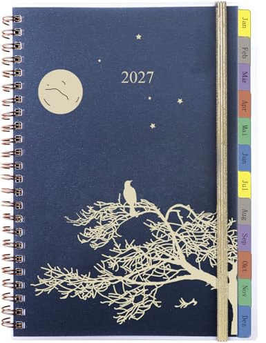 Kalender 2027 A5 Buchkalender 1 Woche 2 Seiten, Terminplaner/Wochenplaner Ringbuch mit Monatsregister, Passwort, Notizen, Tasche, Spiralbindung Planer Jan-Dez 27, Für Büro, Schule & Familien, Deutsch