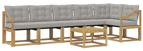 vidaXL Outdoor-Sofagarnitur mit Kissen 7 pcs Weiß und Hellgrau, Garten, modernes Sofa-Set, langlebige Möbel für draußen, stilvolle Lounge, entspannen am Pool