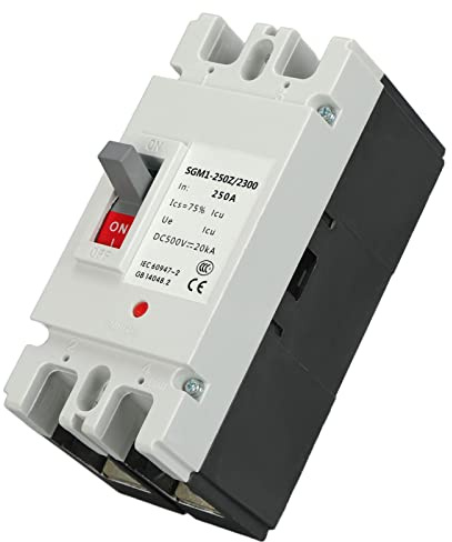 Cocoarm Leistungsschalter 2P MCCB Schutz Leistungsschalter DC 500V 250A Duroplastischer Kunststoff 20KA Schaltleistung für Solarbatterie PV Wind Hydro Fahrzeugstromsysteme