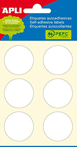 APLI 2665 - Etiquetas blancas adhesivo fuerte (Ø 32) 6 hojas