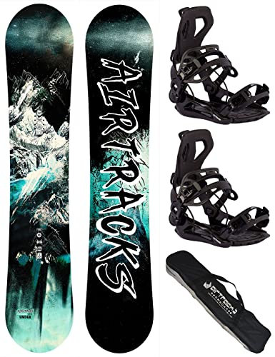 Airtracks Herren Snowboard Set Freeride Freestyle - Under Flat Zero Rocker Snowboard Wide 163 - Softbindung Master XL - SB Bag