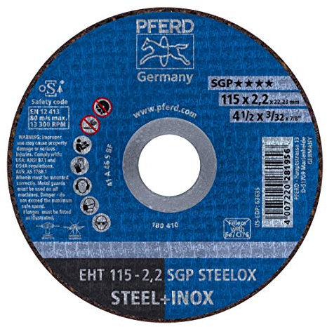 PFERD 281956 Trennscheiben, Spezial Linie SGP, SGP Steelox, Gerade Ausfuhrung EHT (FORM 41), 115mm x 2.2mm, 25 Stück